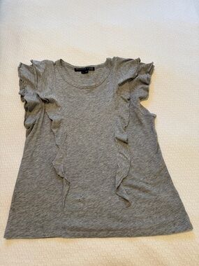 Veronica Beard Jeans Gray Bea Short Sleeve Ruffle Tee Medium